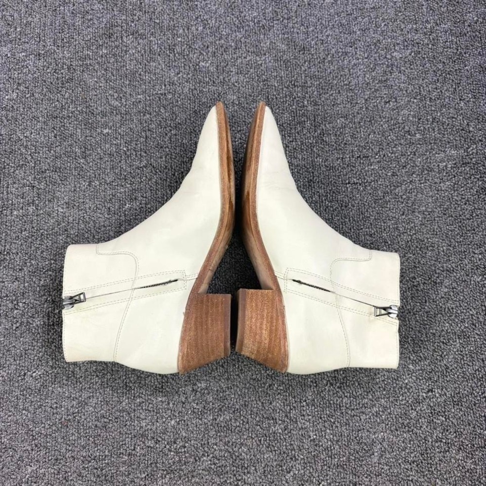 Women's Madewell White Leather Short Heel Pull On Side Zip Ankle Boots Booties - Picture 4 of 8